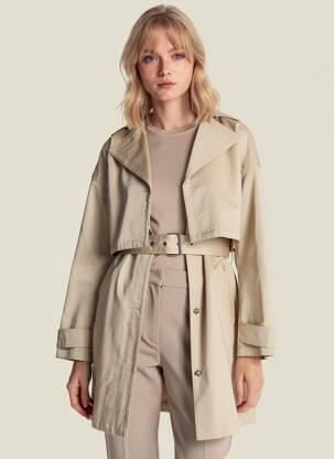 Trench tissage popeline sans capuche beige IKKS femme