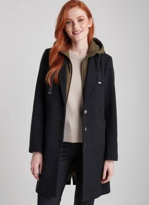 Manteau long a capuche a capuche noir I-COTON femme