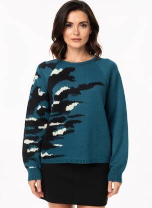 Pull maille ajourée manches longues bleu ONE STEP femme
