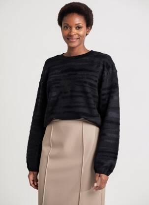 Pull coupe droite manches longues noir YAYA femme