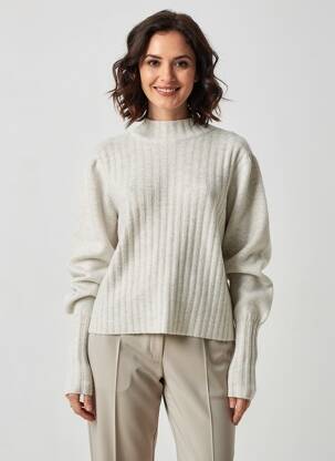 Pull coupe droite manches longues blanc YAYA femme