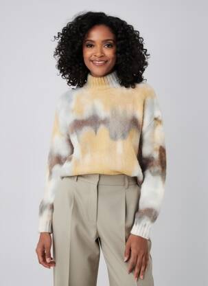 Pull maille ajourée manches longues jaune YAYA femme