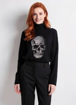 Pull col roulé coupe droite manches longues noir IKKS femme