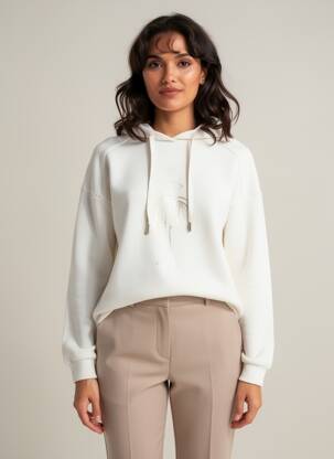Sweat-shirt à capuche tissage jersey manches longues blanc ONE STEP femme
