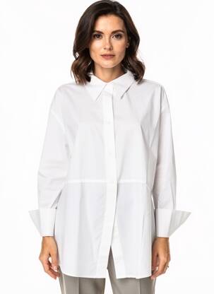 Chemisier tissage popeline manches longues blanc YAYA femme