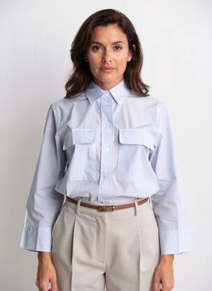 Chemisier tissage popeline manches longues bleu YAYA femme