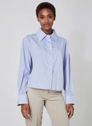 Chemisier coupe droite manches longues bleu YAYA femme