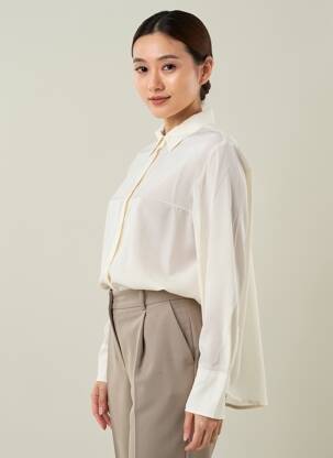 Chemisier tissage crêpe manches longues blanc YAYA femme