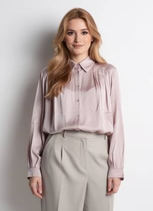 Chemisier tissage popeline manches longues rose YAYA femme