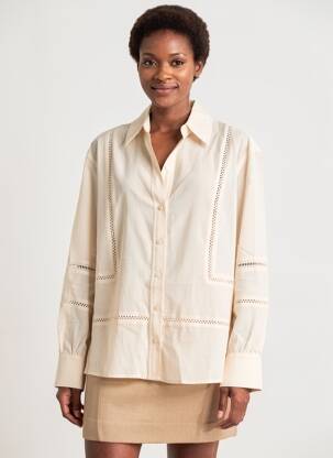 Chemisier tissage popeline manches longues beige YAYA femme