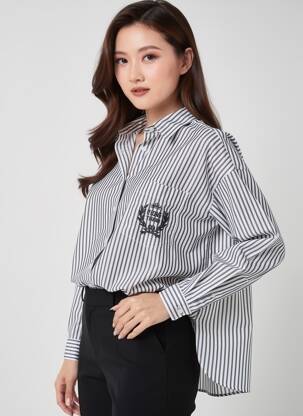 Chemisier coupe droite manches longues blanc IKKS femme