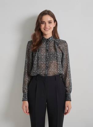 Chemisier tissage crêpe manches longues noir IKKS femme