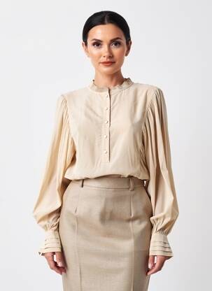 Blouse tissage popeline manches longues beige YAYA femme