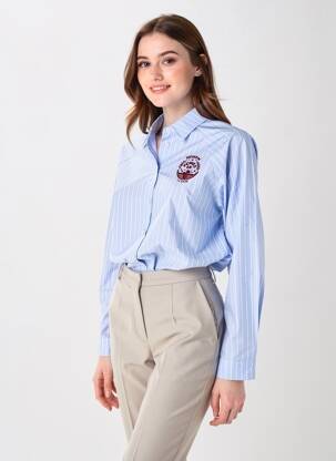 Chemisier coupe cintrée manches longues bleu I.CODE (By IKKS) femme