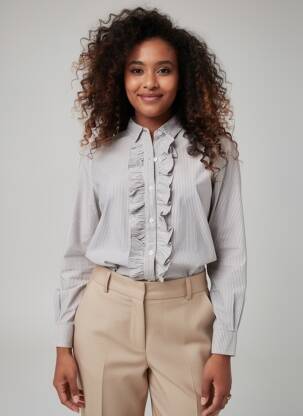 Chemisier coupe cintrée manches longues bleu FIVE femme