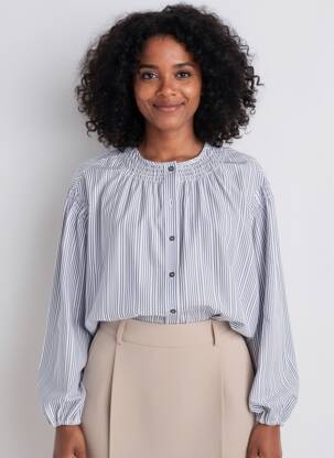 Chemisier coupe droite manches longues bleu YAYA femme