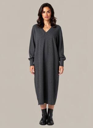 Robe pull col v manches longues gris YAYA femme