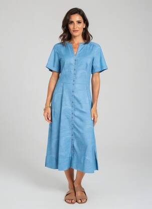 Robe mi-longue manches courtes manches courtes bleu WHITE STUFF femme