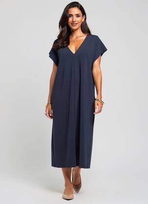 Robe mi-longue manches courtes manches courtes bleu YAYA femme