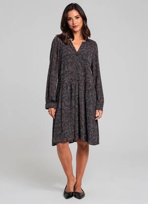 Robe mi-longue imprimé fleurs manches longues gris YAYA femme