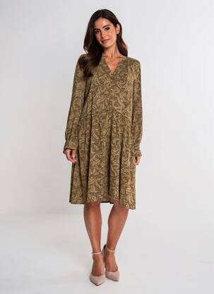 Robe mi-longue imprimé fleurs manches longues vert YAYA femme