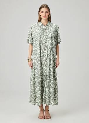 Robe longue imprimé fantaisie manches courtes vert WHITE STUFF femme
