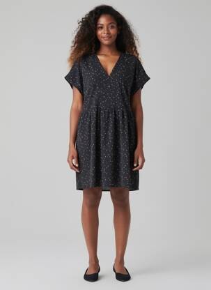 Robe mi-longue coupe fluide manches courtes noir I.CODE (By IKKS) femme
