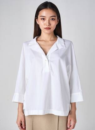 Blouse tissage popeline manches 3/4 blanc YAYA femme