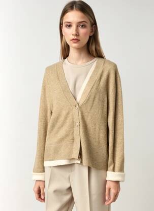 Gilet manches longues resserrée sur le bas marron YAYA femme