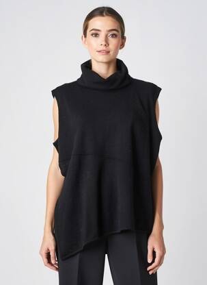Pull tunique stretch sans manche noir YAYA femme