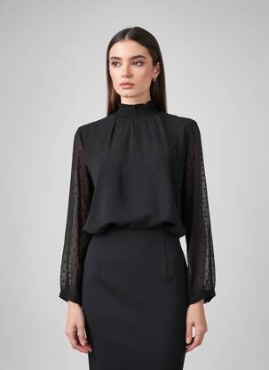 Blouse légère et transparente manches longues noir IKKS femme