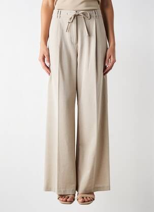 Pantalon large tissage crêpe taille haute beige YAYA femme