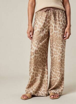 Pantalon large tissage crêpe taille normale marron YAYA femme
