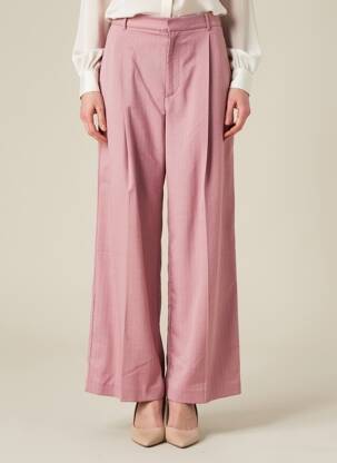 Pantalon large tissage crêpe taille haute rose IKKS femme