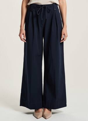 Pantalon large tissage popeline taille normale bleu YAYA femme