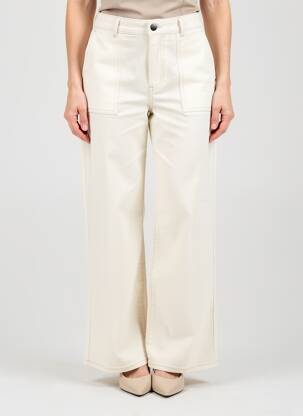 Pantalon large fermeture zippée sous rabat boutonné taille normale beige YAYA femme