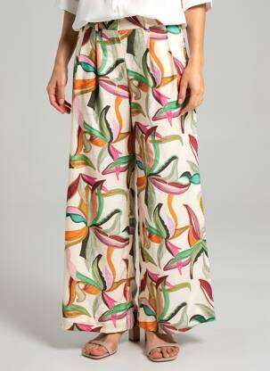 Pantalon large tissage popeline taille haute beige WHITE STUFF femme