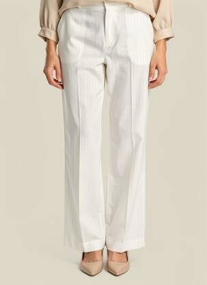 Pantalon droit taille à pinces taille haute blanc IKKS femme