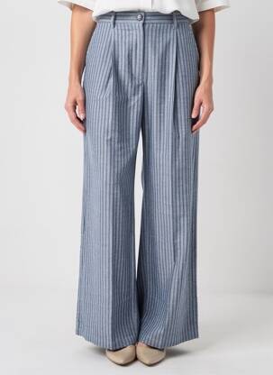 Pantalon large fermeture zippée sous rabat boutonné taille haute bleu ADORE femme
