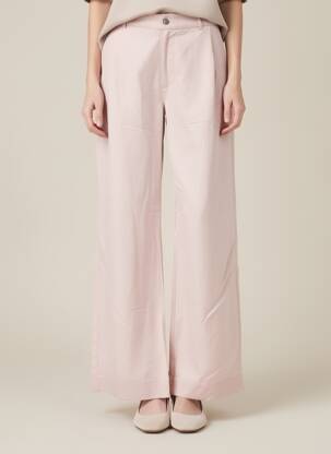 Pantalon large fermeture zippée sous rabat boutonné taille haute rose YERSE femme