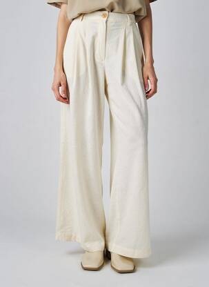 Pantalon large tissage crêpe taille haute beige MAISON HOTEL femme