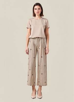 Pantalon large fermeture zippée sous rabat boutonné taille haute beige MAISON HOTEL femme