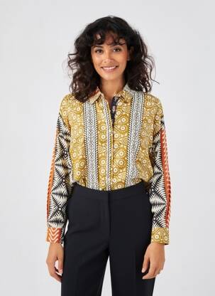 Chemisier imprimé fantaisie manches longues marron MKT STUDIO femme