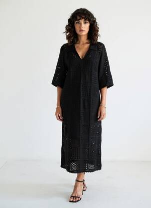 Robe longue manches courtes manches courtes noir YERSE femme