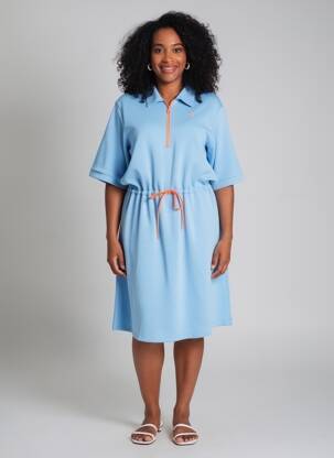 Robe mi-longue manches courtes manches courtes bleu K-DESIGN femme