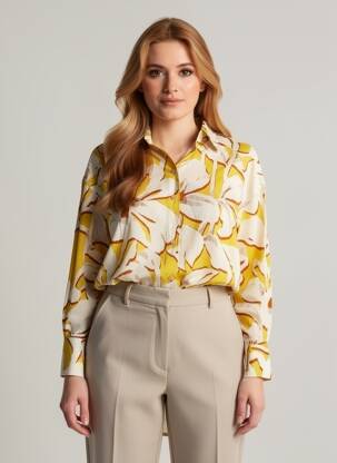 Chemisier imprimé fantaisie manches longues jaune HOD femme