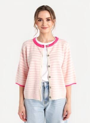 Gilet manches longues col rond rose LUK AP femme