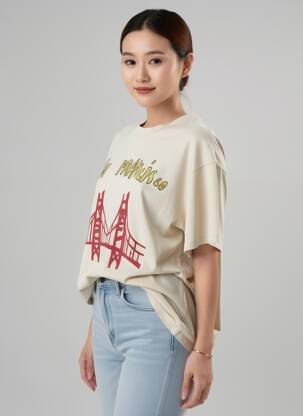 T-shirt imprimé fantaisie manches courtes beige HOD femme