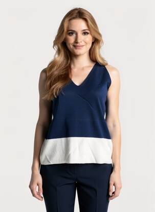 Pull coupe cintrée sans manche bleu ESTHEME femme