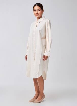 Robe mi-longue manches longues manches longues beige YAYA femme